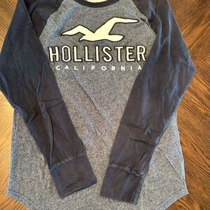Hollister Blue and Gray Crew Neck Shirt